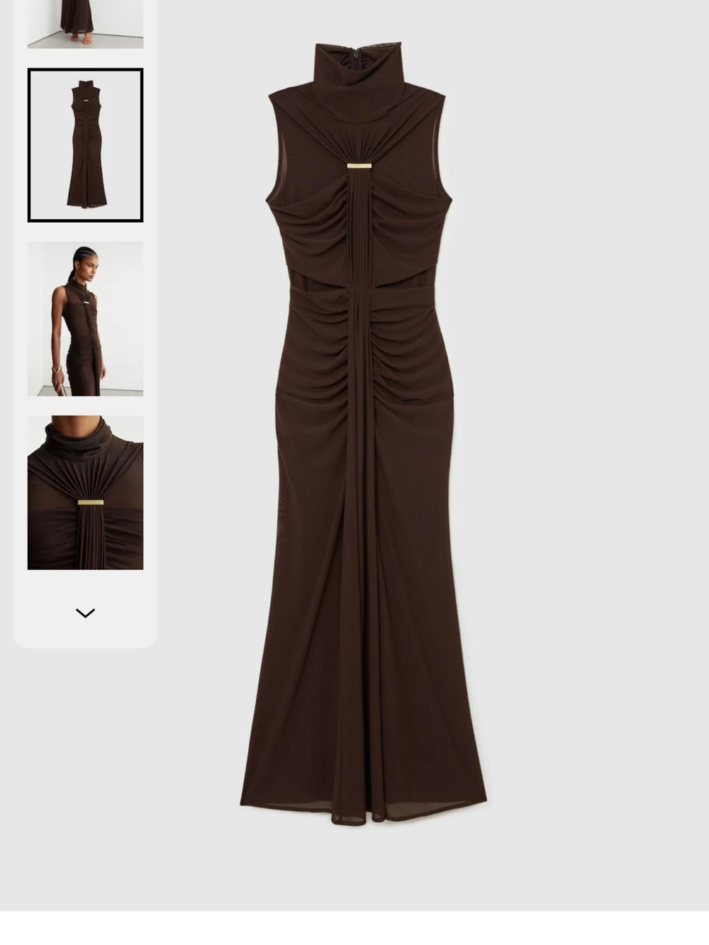 Reiss Chocolate Brown Colette Ruched Sleeveless Maxi Dress - Picture 6 of 9